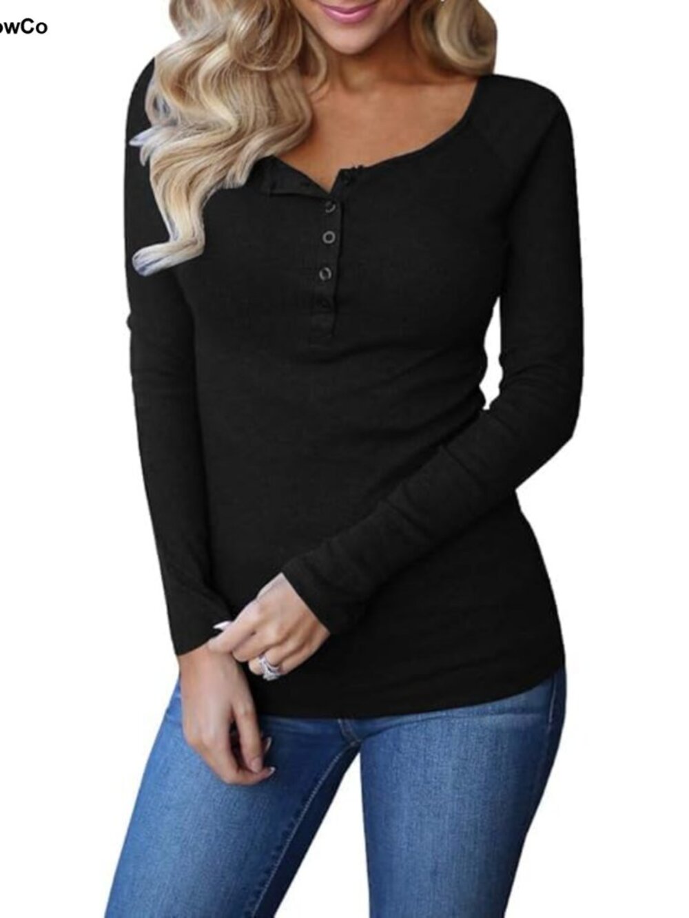 Womens Long Sleeve Ribbed Henley Tunic Top Button Down Knit Slim Fit